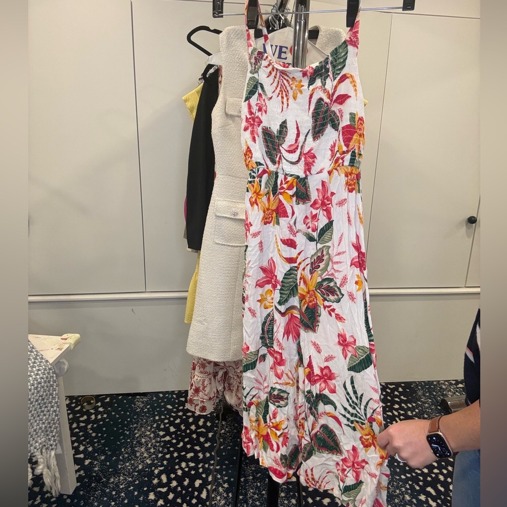Old Navy White Floral Sundress Romper with Pink, Yellow & Green Print